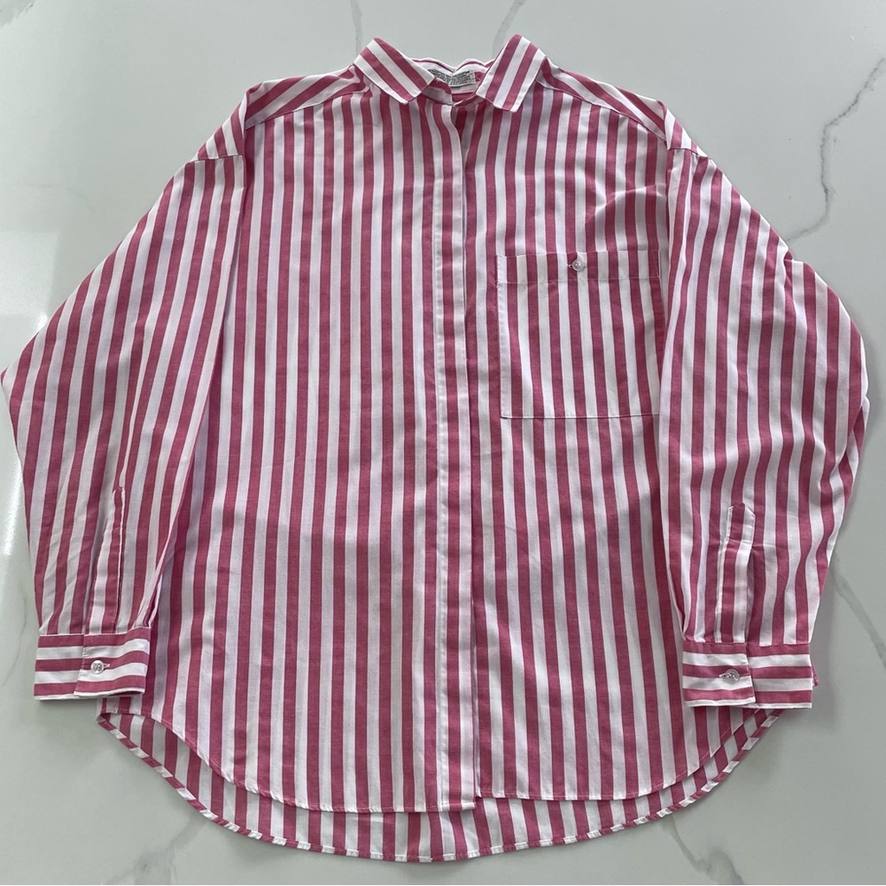 Vintage Diane Von Furstenberg Red and White Striped Button Down Shirt, Size M